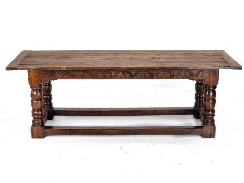 C17TH CAROLEANJACOBEAN STYLE 7'5 OAK PLANK TOP REFECTORY DINING TABLE C19TH - ADDITIONAL PHOTO 16