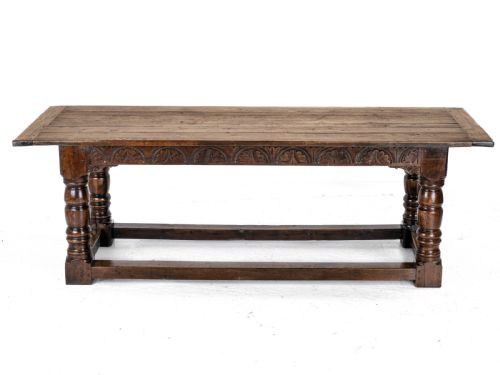 C17TH CAROLEANJACOBEAN STYLE 7'5 OAK PLANK TOP REFECTORY DINING TABLE C19TH - ADDITIONAL PHOTO 19