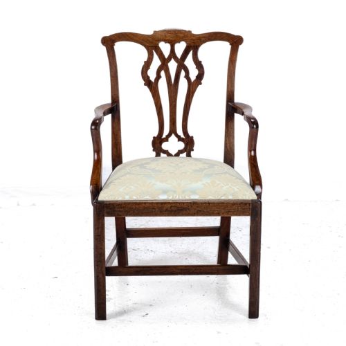 LATE C18TH CHIPPENDALE MAHOGANY CARVER ARMCHAIR GEORGIAN GEORGE III UPHOLSTERED - ADDITIONAL PHOTO 2