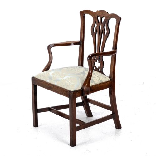 LATE C18TH CHIPPENDALE MAHOGANY CARVER ARMCHAIR GEORGIAN GEORGE III UPHOLSTERED - ADDITIONAL PHOTO 3