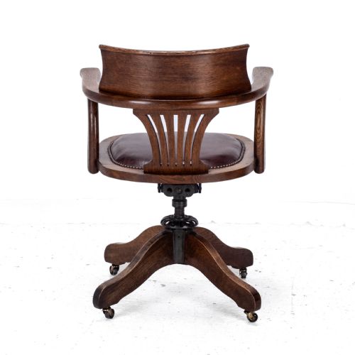 C1920S OAK LEATHER UPHOLSTERED SWIVEL ADJUSTABLE DESK ARMCHAIR - ADDITIONAL PHOTO 7