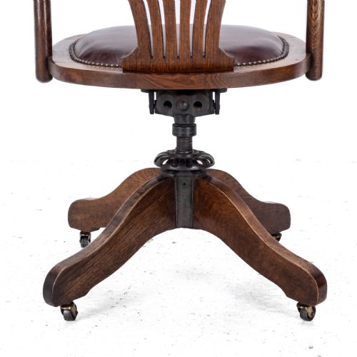 C1920S OAK LEATHER UPHOLSTERED SWIVEL ADJUSTABLE DESK ARMCHAIR - ADDITIONAL PHOTO 16