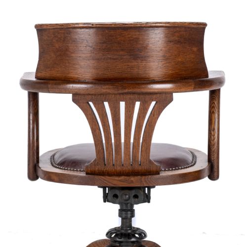 C1920S OAK LEATHER UPHOLSTERED SWIVEL ADJUSTABLE DESK ARMCHAIR - ADDITIONAL PHOTO 17