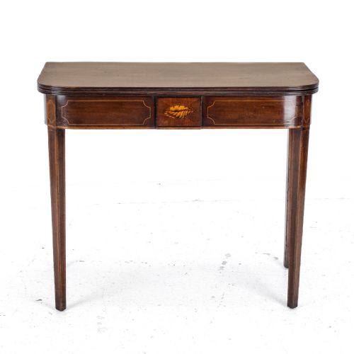 georgian mahogany inlaid console fold over tea table early c19th george iii - CATEGORY: ANTIQUE TABLES - DATED GEORGIAN