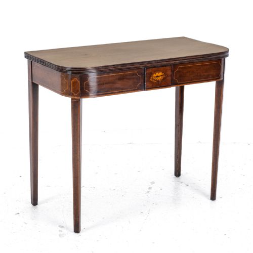 GEORGIAN MAHOGANY INLAID CONSOLE FOLD OVER TEA TABLE EARLY C19TH GEORGE III - ADDITIONAL PHOTO 1