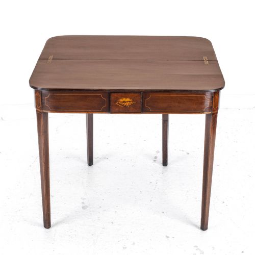 GEORGIAN MAHOGANY INLAID CONSOLE FOLD OVER TEA TABLE EARLY C19TH GEORGE III - ADDITIONAL PHOTO 3