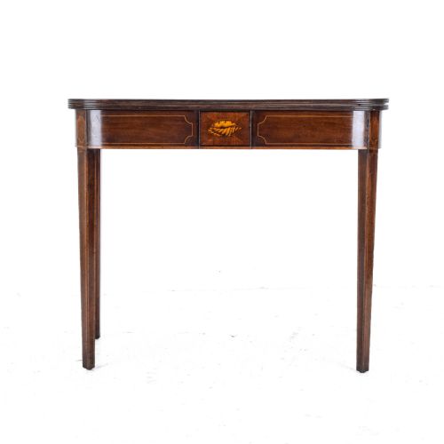 GEORGIAN MAHOGANY INLAID CONSOLE FOLD OVER TEA TABLE EARLY C19TH GEORGE III - ADDITIONAL PHOTO 4