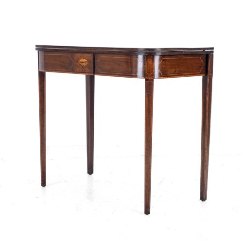 GEORGIAN MAHOGANY INLAID CONSOLE FOLD OVER TEA TABLE EARLY C19TH GEORGE III - ADDITIONAL PHOTO 5