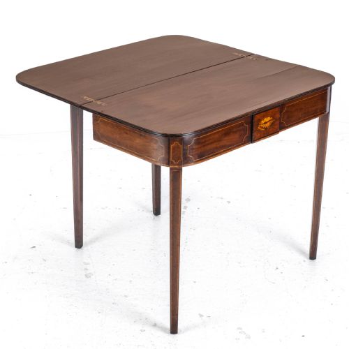 GEORGIAN MAHOGANY INLAID CONSOLE FOLD OVER TEA TABLE EARLY C19TH GEORGE III - ADDITIONAL PHOTO 9