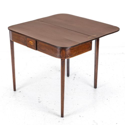GEORGIAN MAHOGANY INLAID CONSOLE FOLD OVER TEA TABLE EARLY C19TH GEORGE III - ADDITIONAL PHOTO 10