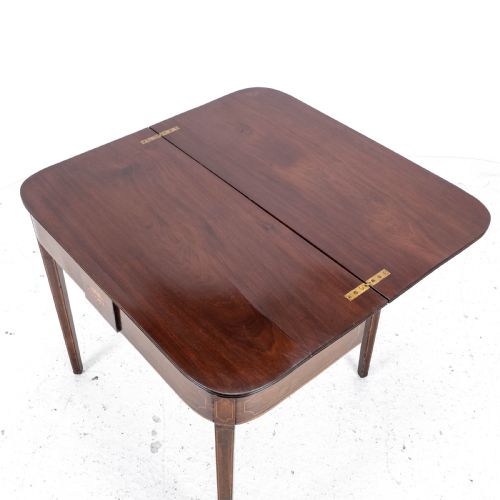 GEORGIAN MAHOGANY INLAID CONSOLE FOLD OVER TEA TABLE EARLY C19TH GEORGE III - ADDITIONAL PHOTO 11