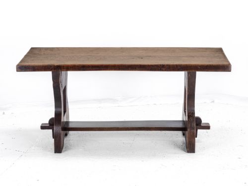 EARLY C20TH SOLID OAK SMALL COUNTRY PLANKTOP REFECTORY DINING TABLE - ADDITIONAL PHOTO 3