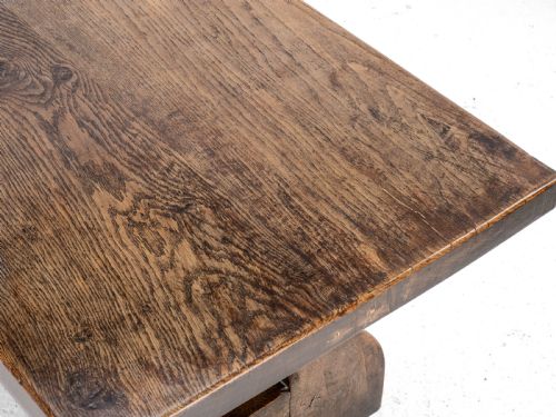 EARLY C20TH SOLID OAK SMALL COUNTRY PLANKTOP REFECTORY DINING TABLE - ADDITIONAL PHOTO 14