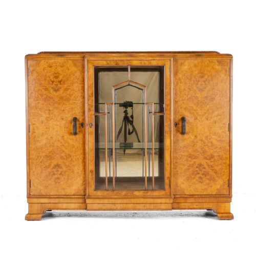 ART DECO C1920 BURR WALNUT DISPLAY CABINET SIDEBOARD BY LEEMINGS OF HALIFAX - ADDITIONAL PHOTO 1