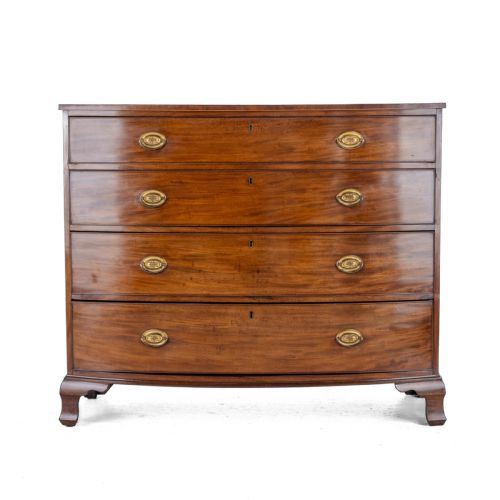 GEORGIAN LATE C18TH MAHOGANY INLAID BOW FRONT CHEST OF DRAWERS GEORGE III - ADDITIONAL PHOTO 2