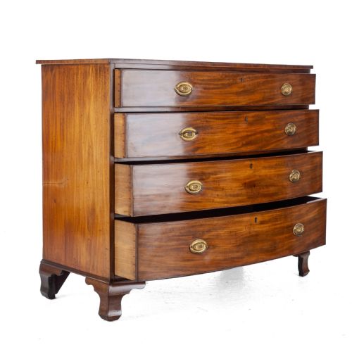 GEORGIAN LATE C18TH MAHOGANY INLAID BOW FRONT CHEST OF DRAWERS GEORGE III - ADDITIONAL PHOTO 4