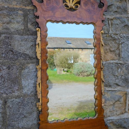 C18TH BURR WALNUT PARCELGILT FRETWORK PIERGLASS GEORGIAN LARGE WALL MIRROR - ADDITIONAL PHOTO 5