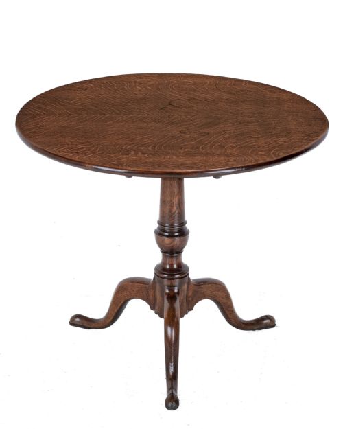 c18th well figured oak tripod supper table quarter sawn book matched georgian george iii country - CATEGORY: ANTIQUE TABLES - DATED 18TH CENTURY