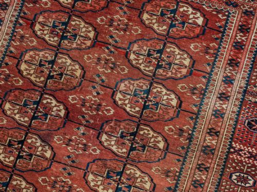 ANTIQUE C19TH TURKMEN TEKKE MARRIAGE RUG 4'4 X 3'10 132X116CM WEDDING DOWRY - ADDITIONAL PHOTO 12