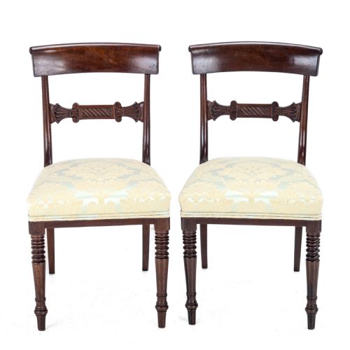 REGENCY WILLIAM IV BAR BACK MAHOGANY DAMASK UPHOLSTERED SIDE DINING CHAIRS CIRCA 1830 19TH CENTURY GEORGIAN - ADDITIONAL PHOTO 1