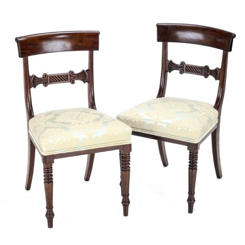 REGENCY WILLIAM IV BAR BACK MAHOGANY DAMASK UPHOLSTERED SIDE DINING CHAIRS CIRCA 1830 19TH CENTURY GEORGIAN - ADDITIONAL PHOTO 2