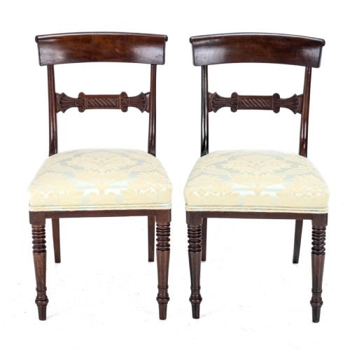 REGENCY WILLIAM IV BAR BACK MAHOGANY DAMASK UPHOLSTERED SIDE DINING CHAIRS CIRCA 1830 19TH CENTURY GEORGIAN - ADDITIONAL PHOTO 4