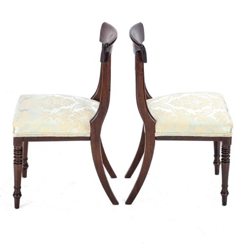 REGENCY WILLIAM IV BAR BACK MAHOGANY DAMASK UPHOLSTERED SIDE DINING CHAIRS CIRCA 1830 19TH CENTURY GEORGIAN - ADDITIONAL PHOTO 5