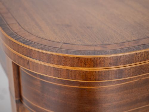 GEORGIAN SATINWOOD ROSEWOOD CROSSBANDED MAHOGANY CONSOLE FOLDOVER TEA TABLE WITH EBONY BOXWOOD STRUNG INLAID BORDERS CIRCA 1800 REGENCY GEORGE III - ADDITIONAL PHOTO 5