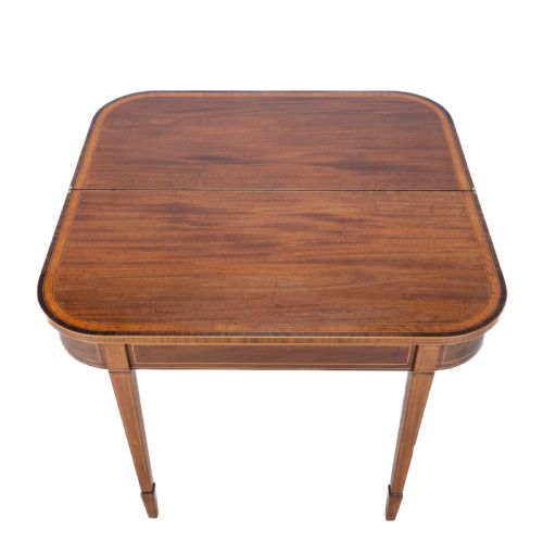 GEORGIAN SATINWOOD ROSEWOOD CROSSBANDED MAHOGANY CONSOLE FOLDOVER TEA TABLE WITH EBONY BOXWOOD STRUNG INLAID BORDERS CIRCA 1800 REGENCY GEORGE III - ADDITIONAL PHOTO 7