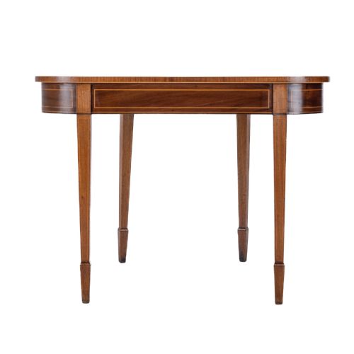 GEORGIAN SATINWOOD ROSEWOOD CROSSBANDED MAHOGANY CONSOLE FOLDOVER TEA TABLE WITH EBONY BOXWOOD STRUNG INLAID BORDERS CIRCA 1800 REGENCY GEORGE III - ADDITIONAL PHOTO 10