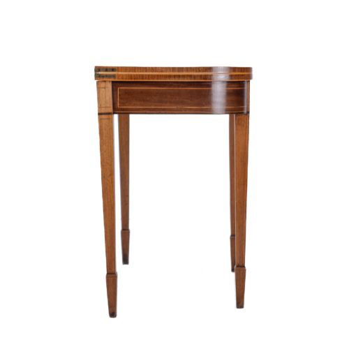 GEORGIAN SATINWOOD ROSEWOOD CROSSBANDED MAHOGANY CONSOLE FOLDOVER TEA TABLE WITH EBONY BOXWOOD STRUNG INLAID BORDERS CIRCA 1800 REGENCY GEORGE III - ADDITIONAL PHOTO 13