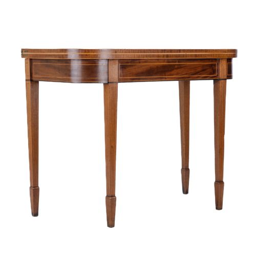 GEORGIAN SATINWOOD ROSEWOOD CROSSBANDED MAHOGANY CONSOLE FOLDOVER TEA TABLE WITH EBONY BOXWOOD STRUNG INLAID BORDERS CIRCA 1800 REGENCY GEORGE III - ADDITIONAL PHOTO 14