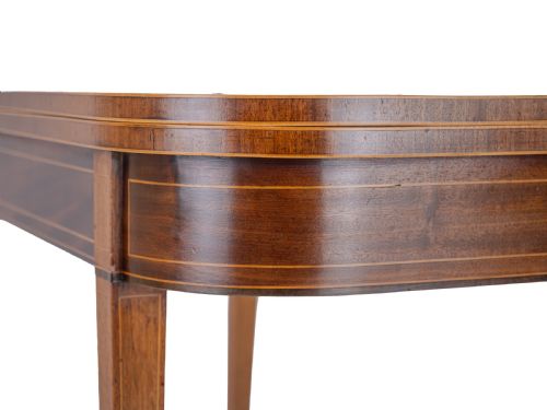 GEORGIAN SATINWOOD ROSEWOOD CROSSBANDED MAHOGANY CONSOLE FOLDOVER TEA TABLE WITH EBONY BOXWOOD STRUNG INLAID BORDERS CIRCA 1800 REGENCY GEORGE III - ADDITIONAL PHOTO 18
