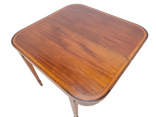 GEORGIAN SATINWOOD ROSEWOOD CROSSBANDED MAHOGANY CONSOLE FOLDOVER TEA TABLE WITH EBONY BOXWOOD STRUNG INLAID BORDERS CIRCA 1800 REGENCY GEORGE III - ADDITIONAL PHOTO 21