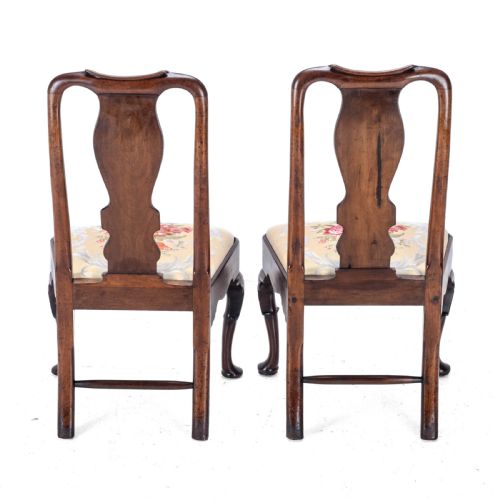 EARLY 18TH CENTURY GEORGE I PAIR OF MAHOGANY SILK UPHOLSTERED SIDE CHAIRS CIRCA 1720 GEORGIAN QUEEN ANNE STYLE DINING - ADDITIONAL PHOTO 6