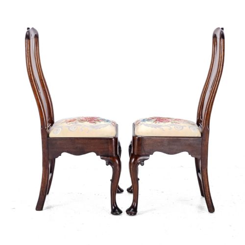 EARLY 18TH CENTURY GEORGE I PAIR OF MAHOGANY SILK UPHOLSTERED SIDE CHAIRS CIRCA 1720 GEORGIAN QUEEN ANNE STYLE DINING - ADDITIONAL PHOTO 8