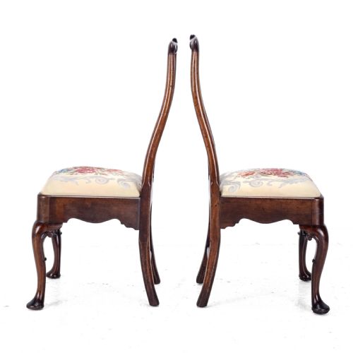 EARLY 18TH CENTURY GEORGE I PAIR OF MAHOGANY SILK UPHOLSTERED SIDE CHAIRS CIRCA 1720 GEORGIAN QUEEN ANNE STYLE DINING - ADDITIONAL PHOTO 10