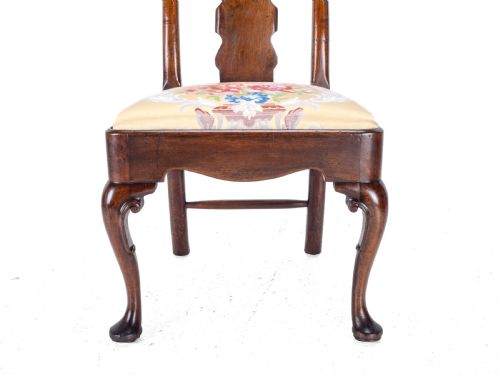 EARLY 18TH CENTURY GEORGE I PAIR OF MAHOGANY SILK UPHOLSTERED SIDE CHAIRS CIRCA 1720 GEORGIAN QUEEN ANNE STYLE DINING - ADDITIONAL PHOTO 18