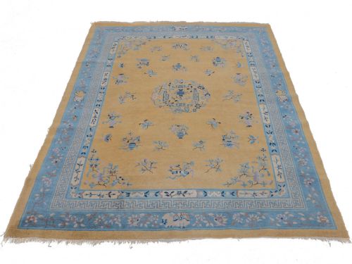 ART DECO CHINESE YELLOW AND BLUE CARPET 12' X 9' CIRCA 1920 371 X 274 CM RUG - ADDITIONAL PHOTO 1