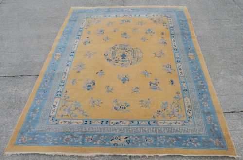 ART DECO CHINESE YELLOW AND BLUE CARPET 12' X 9' CIRCA 1920 371 X 274 CM RUG - ADDITIONAL PHOTO 4
