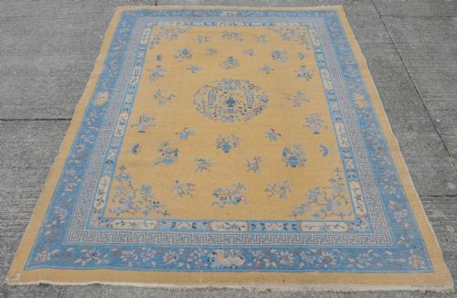 ART DECO CHINESE YELLOW AND BLUE CARPET 12' X 9' CIRCA 1920 371 X 274 CM RUG - ADDITIONAL PHOTO 16