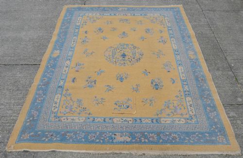 ART DECO CHINESE YELLOW AND BLUE CARPET 12' X 9' CIRCA 1920 371 X 274 CM RUG - ADDITIONAL PHOTO 17