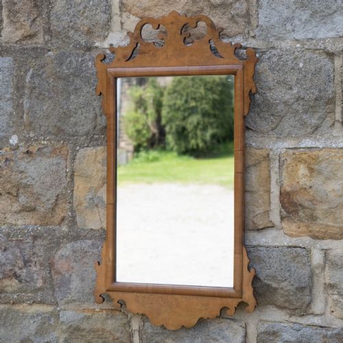 GEORGE II STYLE LATE 19TH CENTURY BURR WALNUT FRETWORK PIERGLASS SMALL WALL MIRROR - ADDITIONAL PHOTO 1