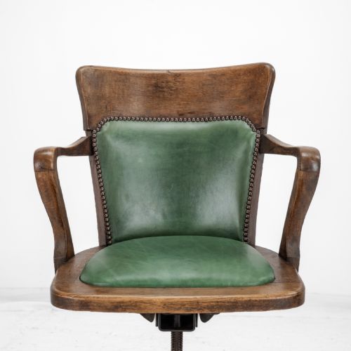 1920S OAK AND LEATHER ADJUSTABLE SWIVEL TILTING DESK ARMCHAIR ANTIQUE CHAIR - ADDITIONAL PHOTO 10