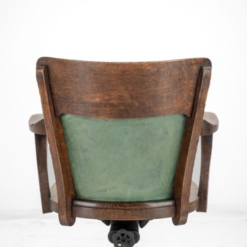 1920S OAK AND LEATHER ADJUSTABLE SWIVEL TILTING DESK ARMCHAIR ANTIQUE CHAIR - ADDITIONAL PHOTO 12
