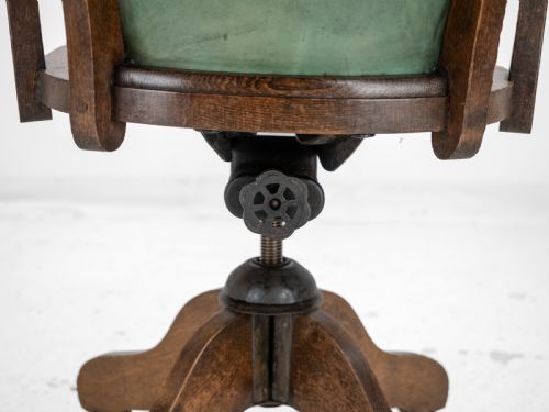1920S OAK AND LEATHER ADJUSTABLE SWIVEL TILTING DESK ARMCHAIR ANTIQUE CHAIR - ADDITIONAL PHOTO 16
