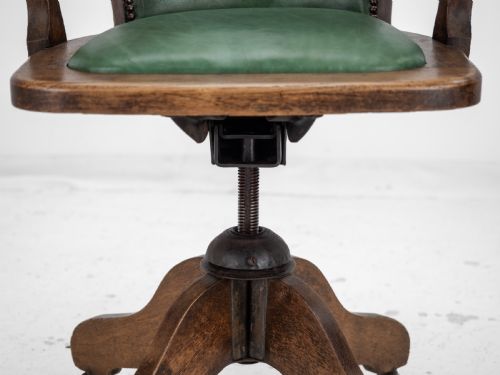 1920S OAK AND LEATHER ADJUSTABLE SWIVEL TILTING DESK ARMCHAIR ANTIQUE CHAIR - ADDITIONAL PHOTO 17