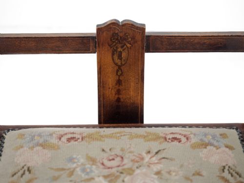 MAHOGANY INLAID TAPESTRY SEAT PIANO MUSIC STORAGE STOOL EDWARDIAN EARLY 20TH CENTURY - ADDITIONAL PHOTO 9