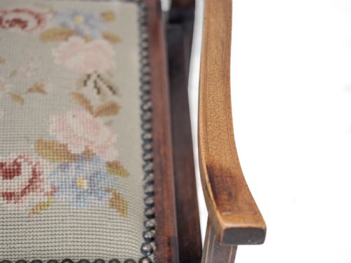 MAHOGANY INLAID TAPESTRY SEAT PIANO MUSIC STORAGE STOOL EDWARDIAN EARLY 20TH CENTURY - ADDITIONAL PHOTO 11