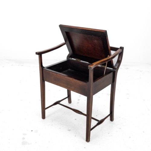 MAHOGANY INLAID TAPESTRY SEAT PIANO MUSIC STORAGE STOOL EDWARDIAN EARLY 20TH CENTURY - ADDITIONAL PHOTO 14